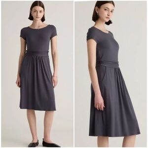 Quince Tencel Jersey Ruched Waist Midi Dress With Pockets Carbon Grey Size Small